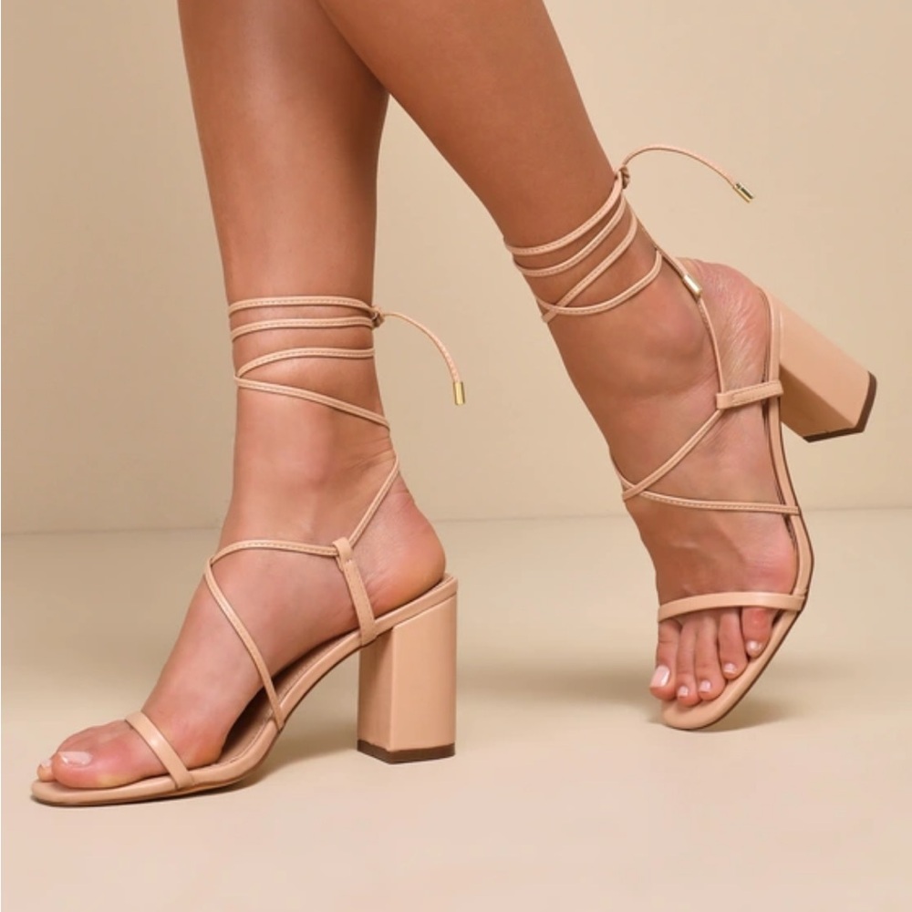 Lulu's Nude Strappy Block Heels